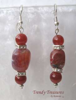 Red Agate Polished Chunks Bracelet,Matching Earrings 