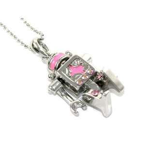  Jointed/Moveable Robot Charm Necklace Silver Tone with 