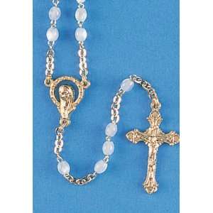 Baptismal Rosary   3mm Plastic Oval Pearl Beads   15 Chain   IMPORTED 