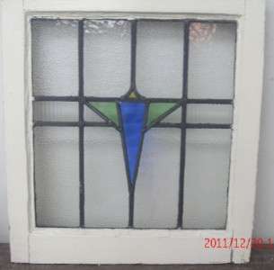 OLD ENGLISH STAINED GLASS WINDOW Simple Blue Triangle Design  