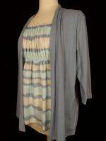 AUGUST SILK L Blue Layered Inset Knit Cardigan Top  