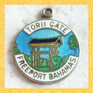 Vintage enamel TORII GATE BAHAMAS sterling travel charm  