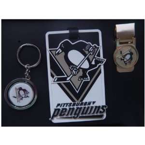 Pittsburgh Penguin Spinning Keychain,Luggage ID Tag and a Brass Money 