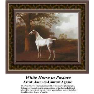  White Horse in Pasture, Cross Stitch Pattern PDF Download 