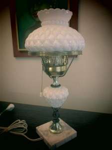 Vintage Milk Glass Lamp Marble Base PULL STRING ON/OFF Romantic Tagged 