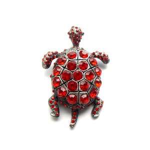   Inspired Ruby Crystal Rhinestone Sea Shell Tortoise Turtle Pin Brooch