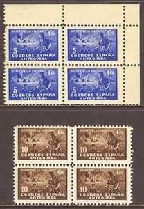   1938 CIVIL WAR ANTEQUERA Galvez B23 B24 BLOCKS OF FOUR MNH  