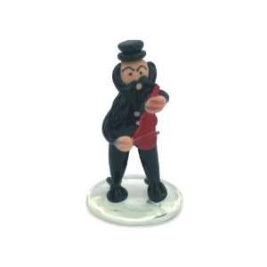  9 cm. Black Glass Hassidic Figurine Playing the Cello 