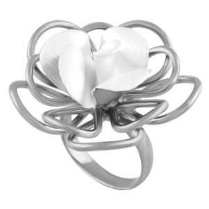  Amazing Work of Art Silver Fancy Ring with Flower Abstract 