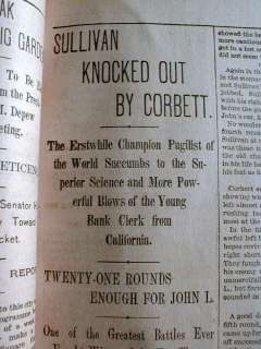   bound volume newspapers JAMES J CORBETT defeats JOHN L SULLIVAN Boxing