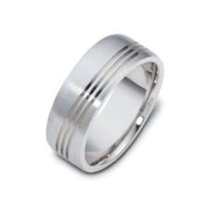  Carved & Engraved8.00 mm Three Row Pattern 18K White Gold 