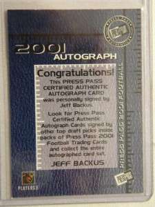 2001 Press Pass Autographs Jeff Backus  