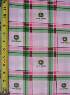 John Deere Pink Tonal Logo Plaid Tractor 100% Cotton Quilt Fabric BTY 