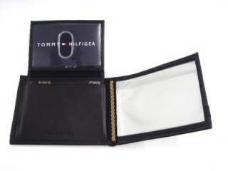 NEW TOMMY HILFIGER BLACK LEATHER PASSCASE CARD ID BILLFOLD WALLET 