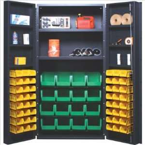    Wide All Welded Storage Cabinet with 64 Ultra Bins Bin Color: Green