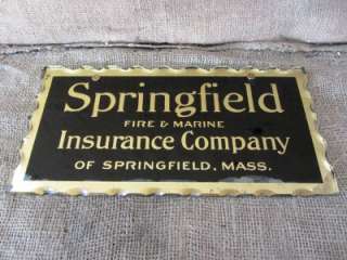 Vintage Springfield Insurance Co. Reverse Painted Glass Sign > Antique 