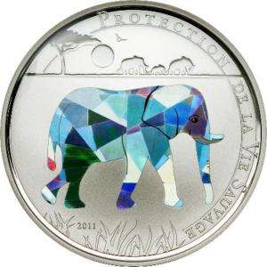 Togo 2011 Elephant 1000Fr Prism Color Silver Coin,Proof  