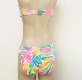 80s Vtg Neon Bandeau High Cut Bikini Swimsuit Scrunchy  