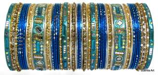 Indian Bridal Bangles Set of 104 Metal Bracelet Turquoi  