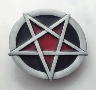 Red Pentagram Belt Buckle Evil Satan Occult Metal Black  