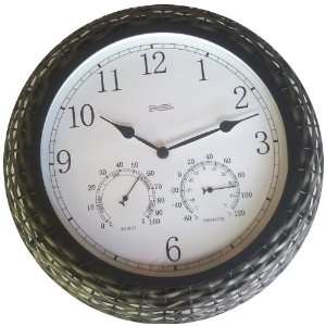    Synthetic Wicker Outdoor Clock with Temp & Humidity