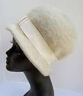 Vintage Ladies Hat 1960s Retro Cream Bucket Fuzzy Wool Merrimac MAD 