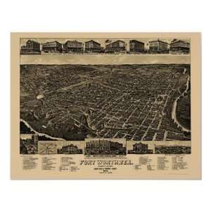  Fort Worth, TX Panoramic Map   1886 Print