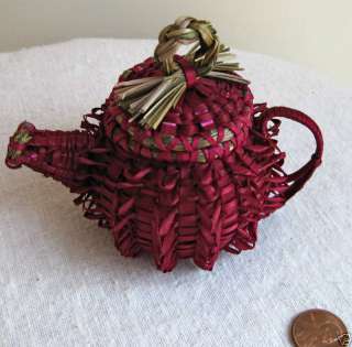 TEAPOT basket, Burgundy MED by Paula Thorne, Penobscot  