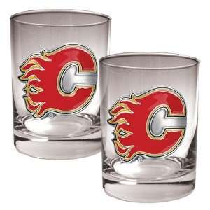  Calgary Flames 2pc Rocks Glass Set