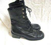 BCBG MAXAZRIA Black Leather Military Grunge Granny Lace Up Boots 7 