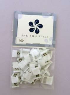 Professional quality woven garment size tabs. Perfect for home sewing 