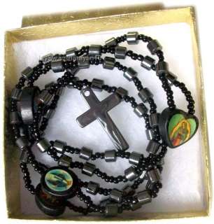   Beads with Pictures Hematite Cross Rosary Rosaries Necklace 32