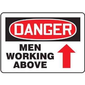 Safety Sign, Danger   Men Working Above (arrow), 7 X 10, Plastic 