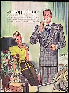 1946 Kuppenheimer Fashion Handsome Smoking Man Art Ad  