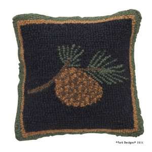   Scotch Pine Country Lodge Pinecone Hooked Pillow