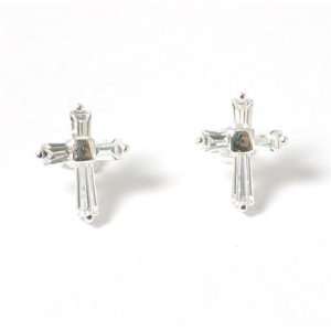  925 Silver Crystal Set Cross Earings: Jewelry