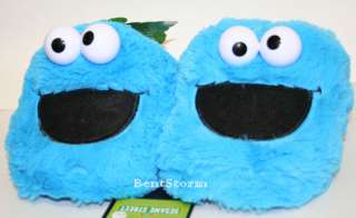 BLUE SESAME STREET COOKIE MONSTER Muppets plush ADULT Slippers ALL 