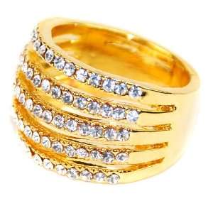  Gold Tone Bling Ring with Clear Cut Rhinestones: Jewelry