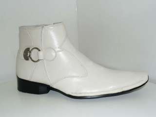 Italian Style Mens White Leather Hi Top Dress Boot  