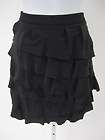 MARLEY Black Silk Ruffled Layered Straight Knee Length Skirt Sz L 