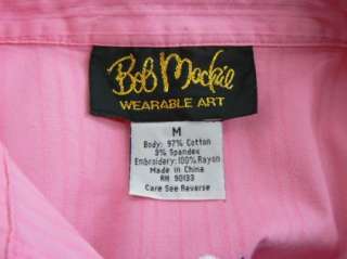 Bob Mackie Wearable Art M Fun Ladybug Button Up Pink Shirt Roll Up 