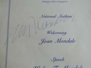 Walter Fritz Mondale Autographed Program For President 1983  