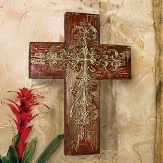 TUSCAN RUSTIC Old World MISSION WALL CROSS ~ Aged Barn Wood & Iron 