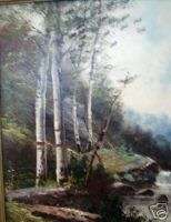 BIRCHES Trees c 1900 Antique art framed Oil Painting Landscape Ready 