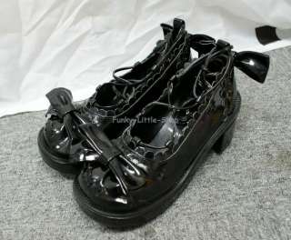 Shiny black & white lolita high heels shoes US 5.5 10.5  