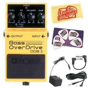  Boss ODB 3 Bass Overdrive Pedal Bundle with AC Adapter, 10 Foot 