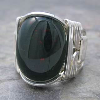 Bloodstone Heliotrope Cabochon Sterling Silver Wire Wrapped Ring ANY 