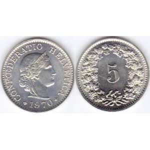 Brilliant Uncirculated 1970 Swiss 5 Rappen