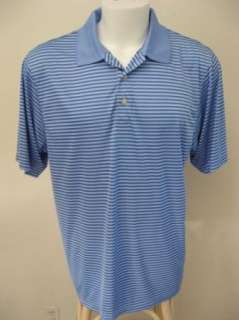   Blue Stripe Polyester Athletic Performance Golf Polo Shirt L  