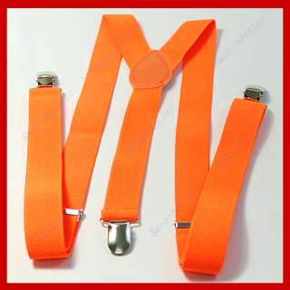 Unisex Clip on Braces Elastic Y back Suspenders Orange  
